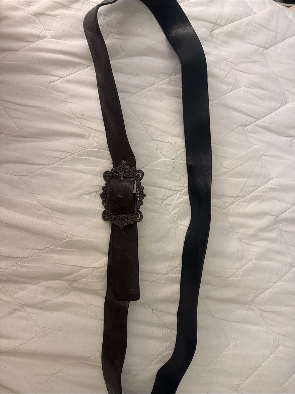 Women’s Brown Leather Belt with Ornate Buckle